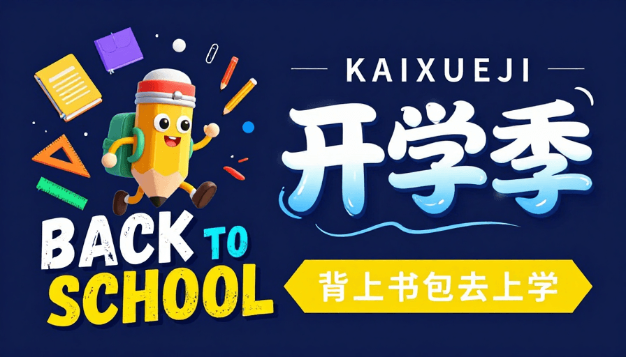 文具元素素材：活泼开学季海报：卡通铅笔与文具动态回归校园