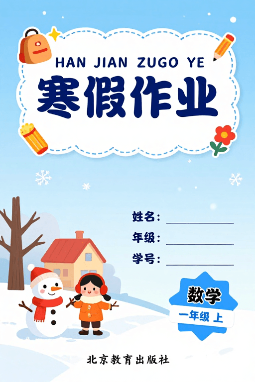 冬季主题素材：冬季清新寒假作业封面设计：童趣与温暖结合