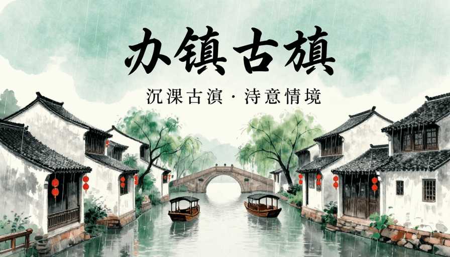 烟雨古镇素材：烟雨江南：水墨古镇诗意画卷