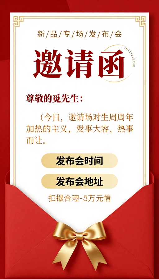 产品发布会素材：红金配色商务发布会邀请函：高端典雅设计
