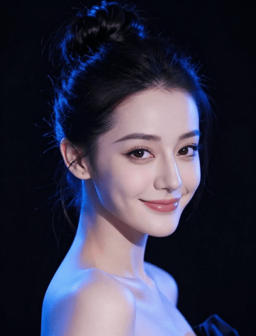 高清晰度素材：真实摄影：高挑美女的优雅与俏皮，蓝光光影下的电影感肖像
