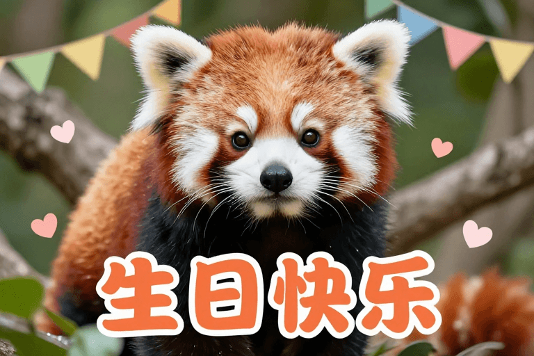 生日派对素材：萌趣小熊猫为你送上生日祝福