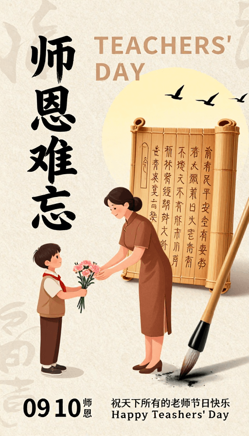 师生互动素材：师恩难忘：典雅中国风教师节海报设计
