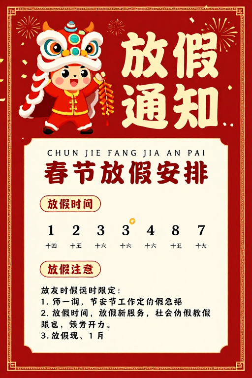 放假通知素材：新春放假通知：中国风喜庆海报