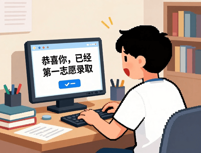 励志插画素材：像素风喜讯：学子金榜题名庆贺