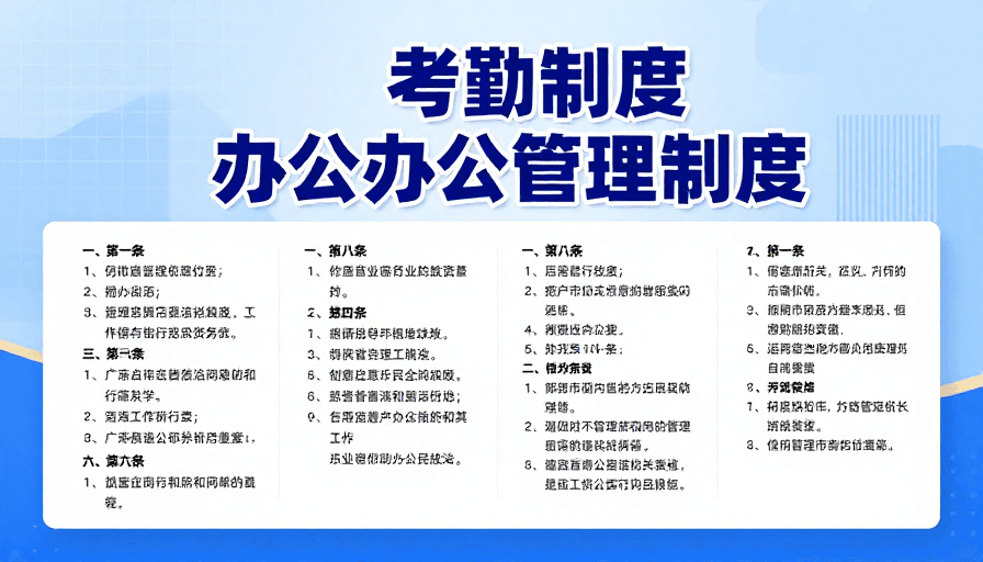 蓝白配色素材：企业考勤与管理制度专业公示海报