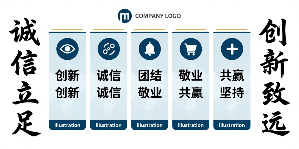 蓝白配色素材：现代科技企业价值观宣传海报：科技与传统的融合
