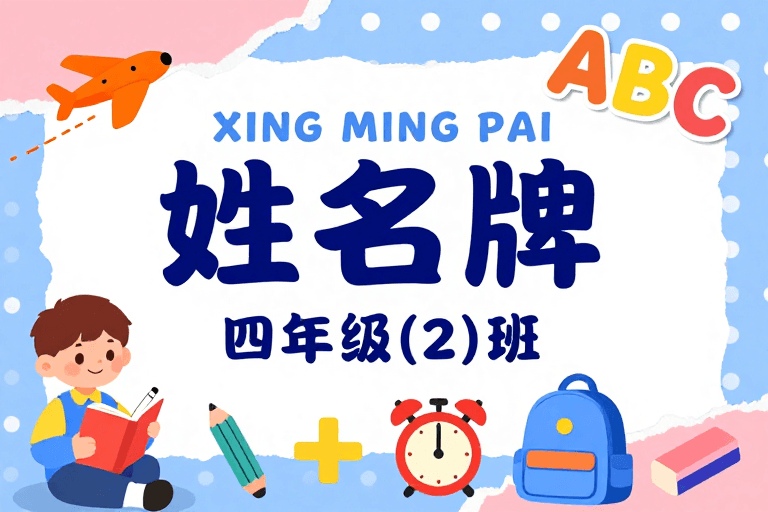 色彩明快素材：童趣撕纸风儿童姓名牌海报设计