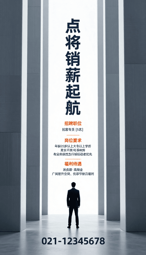 商务招聘素材：极简商务招聘：点将销雄 全薪起航