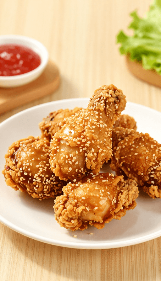 高清细节素材：金黄酥脆的诱人炸鸡特写