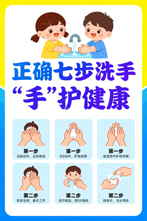 健康科普素材：儿童友好型七步洗手法公益宣传海报