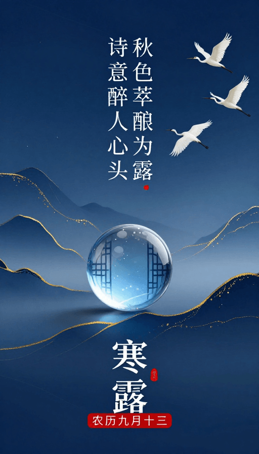 节气海报素材：寒露意境：金蓝交织的东方诗意画卷