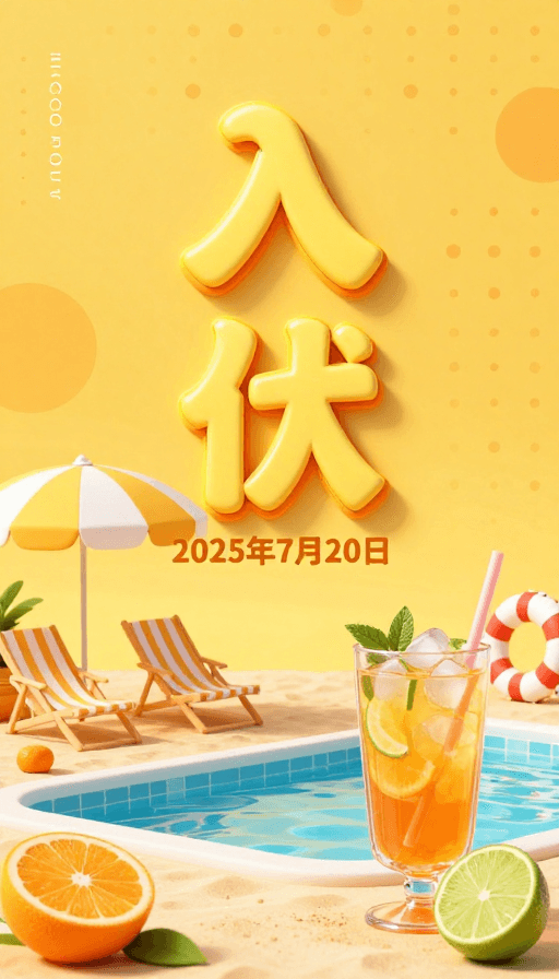 海滩泳池素材：夏日清凉入伏海报：立体设计传递活力与清凉