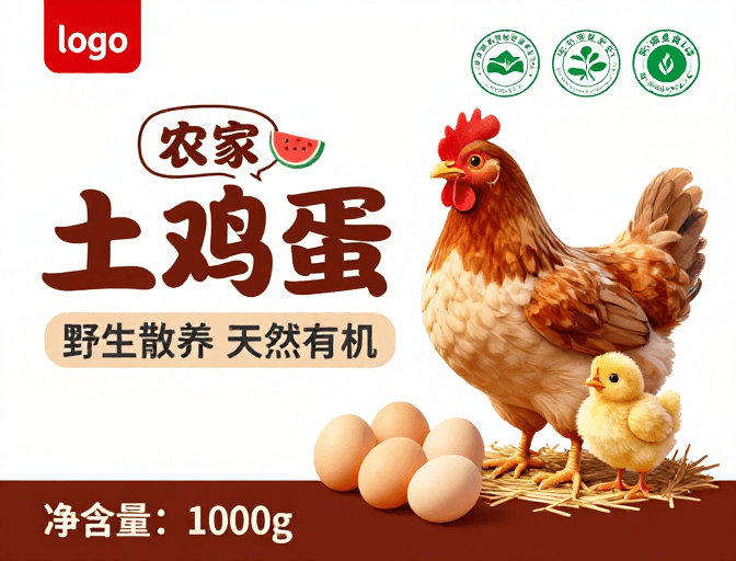 电商宣传素材：清新手绘风土鸡蛋海报，传递农家人间温情与自然品质