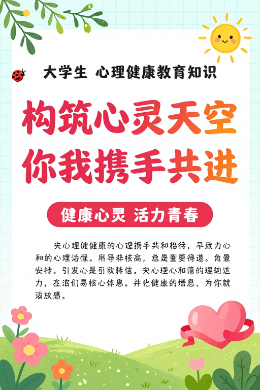 大学生海报素材：心灵天空共筑：大学生心理健康活力海报