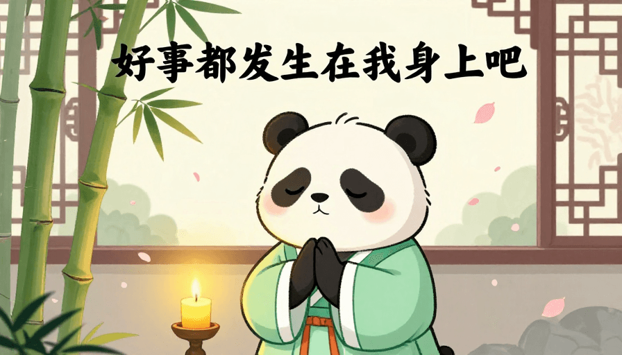 古典园林素材：古风熊猫祈福，美好愿望照亮心间