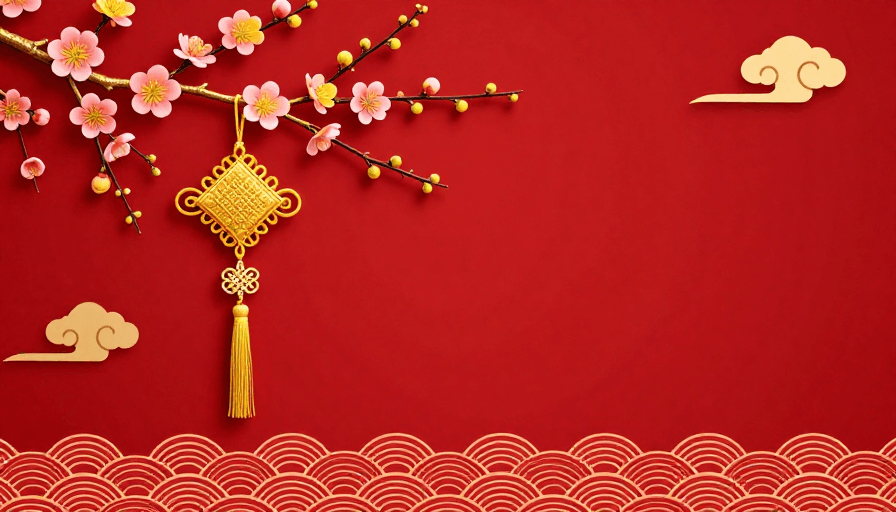 传统装饰素材：金枝梅香·瑞祥迎春 中国风节庆背景