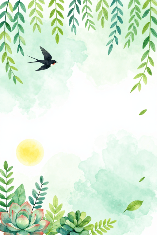 海报模板素材：春日水彩燕子剪影自然插画背景