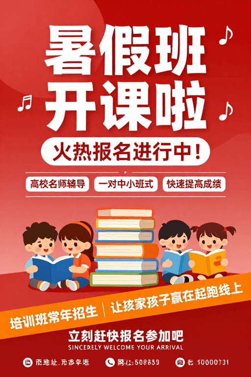品牌海报素材：暑假班热烈开启，名师辅导助赢起跑线