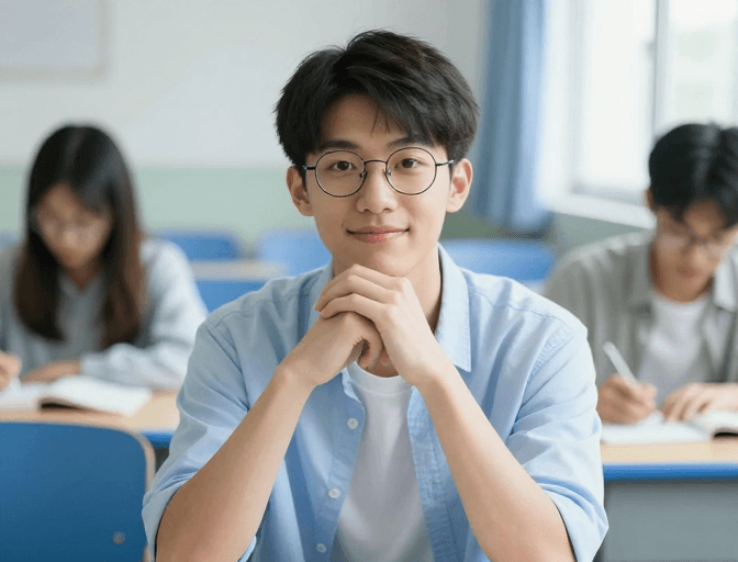 沉思姿态素材：专注学习：年轻学子沉思时刻