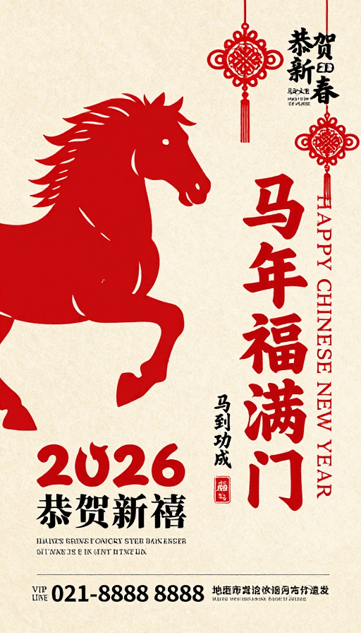 红色剪纸素材：马到功成：传统剪影奔马新年海报