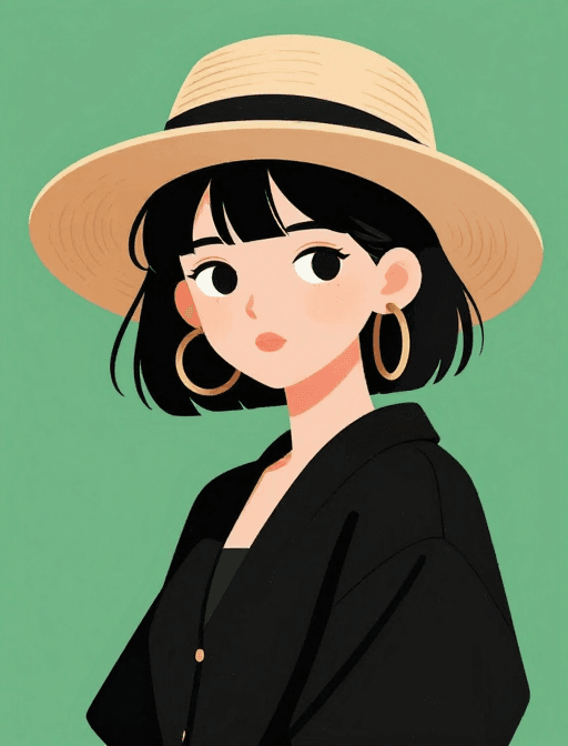 头像设计素材：自信纯真的绿色背景时尚少女插画