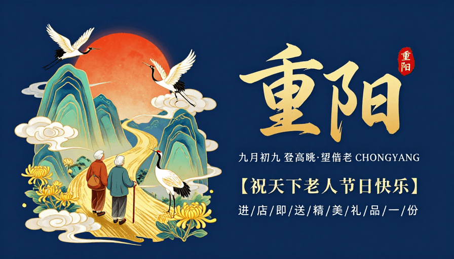 重阳节素材：重阳佳节·中国风敬老插画海报