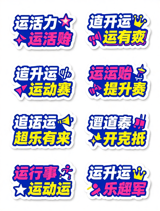 动态排版素材：活力撞色运动主题贴纸标语设计