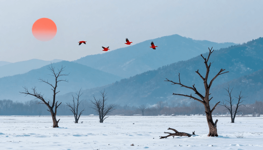 广告宣传素材：寒天雪景暖日飞鸿的冬日摄影杰作
