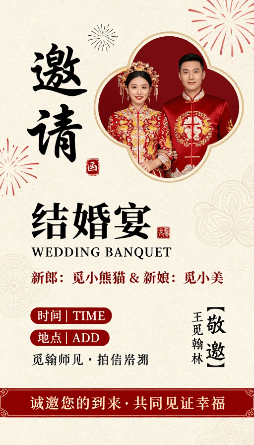 婚礼邀请函素材：中式婚礼邀请函：喜庆典雅，诚邀共赴幸福之约
