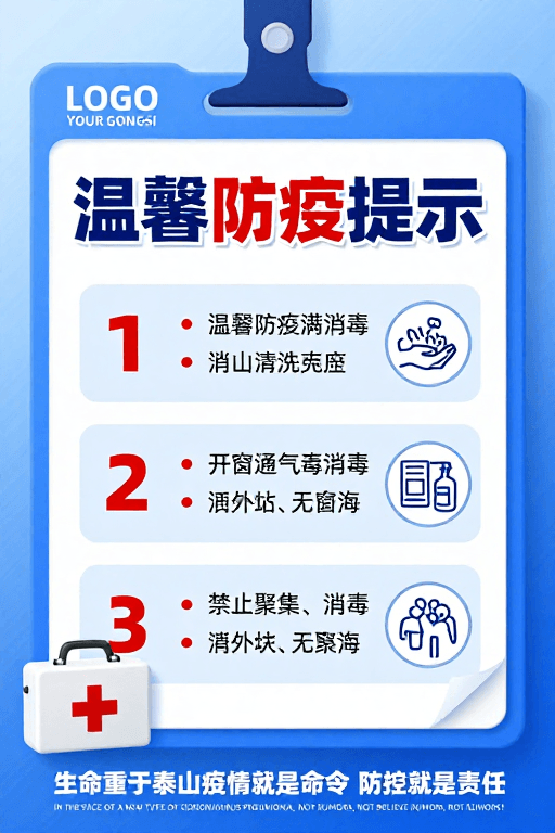 医疗健康素材：温馨防疫宣传海报：蓝色渐变医疗健康主题设计
