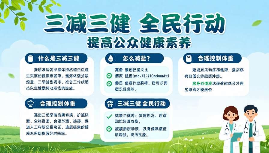 医疗宣传素材：清新蓝绿风健康科普海报：三减三健全民行动