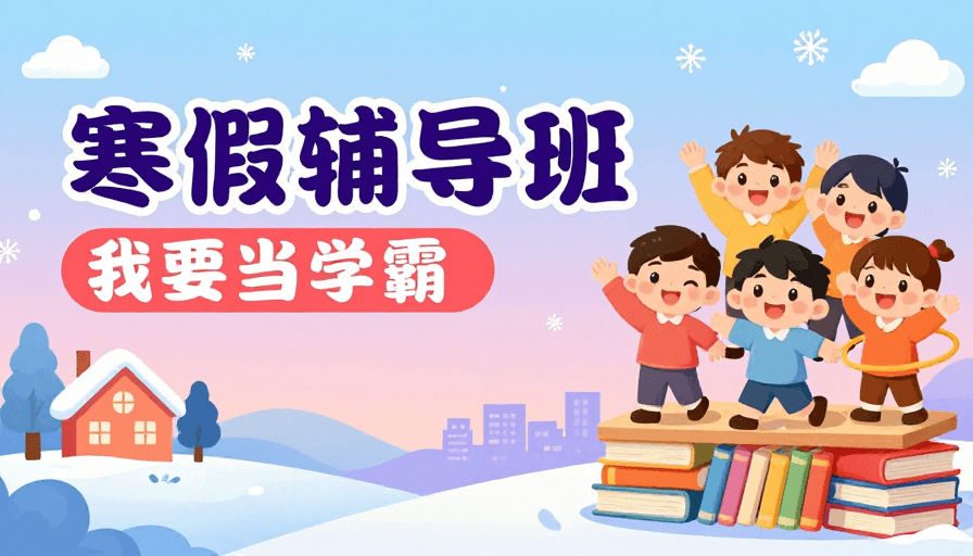 Q版设计素材：寒假辅导班卡通插画海报：活力冬日激励成长