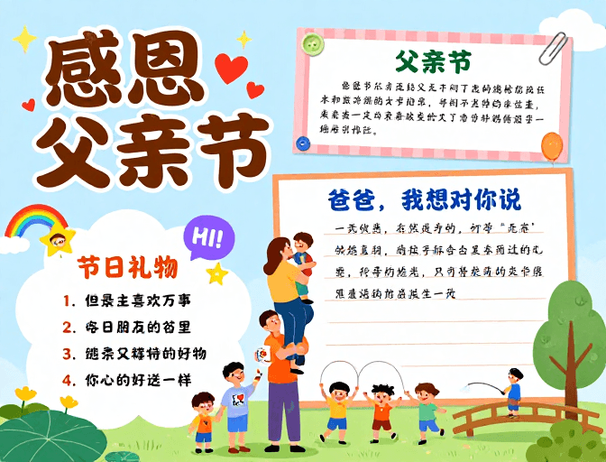 校园海报素材：童趣手绘感恩父亲节温馨海报设计