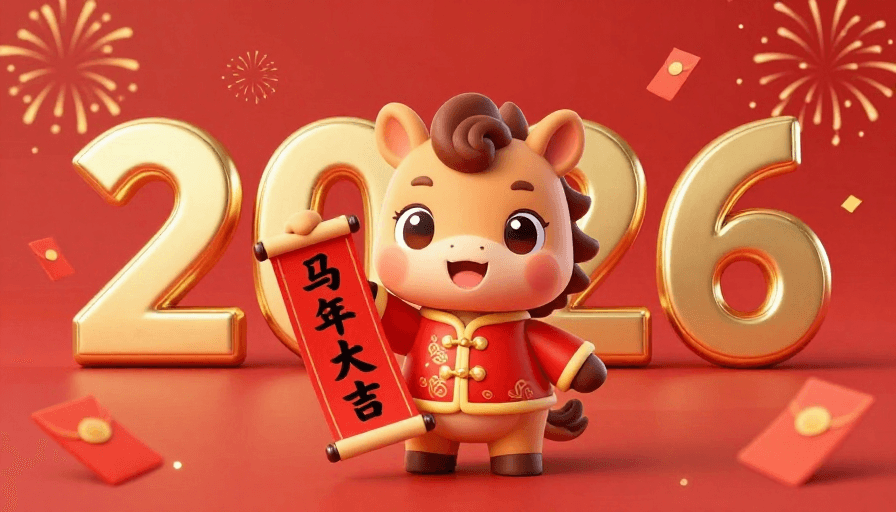 春节背景素材：3D卡通喜洋洋：2026马年大吉祝福图
