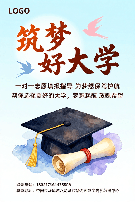 高校毕业生素材：筑梦好大学手绘书法招生宣传图