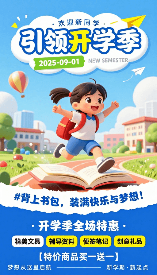 创意海报素材：活力童趣开学季：引领新学期快乐启程