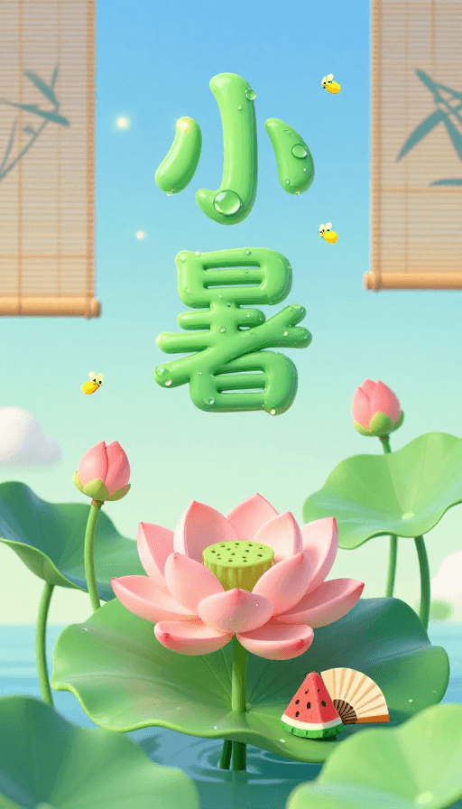 3D海报素材：小暑清凉·中国风3D艺术海报