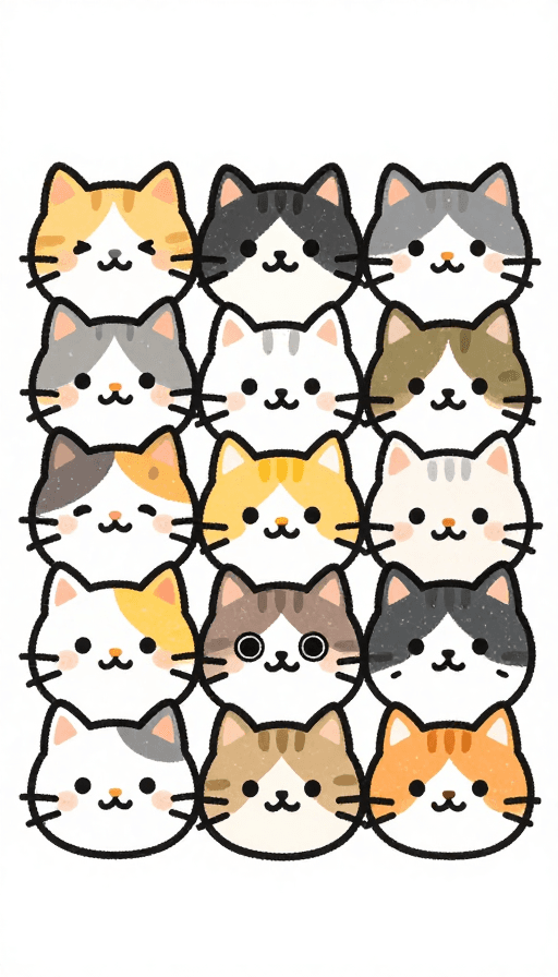 大头照素材：萌趣猫咪合影：儿童绘本风手绘插画