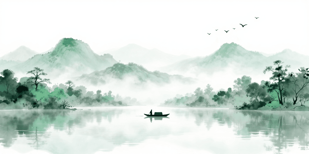 插画背景素材：水墨青灰山水·空灵意境背景图