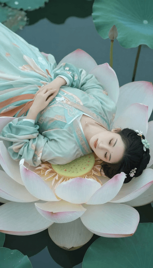 超现实主义素材：古典美人静卧梦幻莲华：超现实主义古风摄影