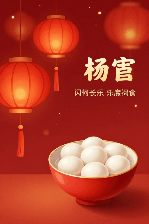 传统插画素材：传统佳节喜庆插画：红橙渐变灯笼与汤圆