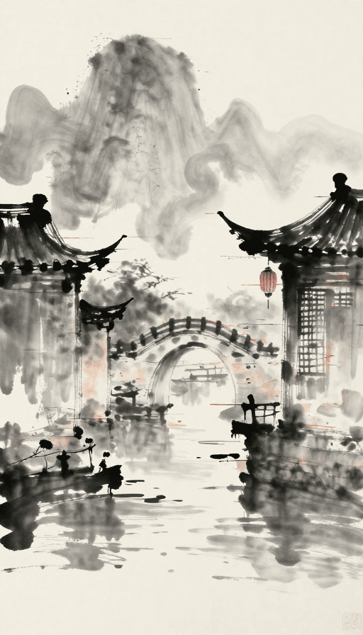 传统现代融合素材：水墨故障艺术：传统与未来的视觉碰撞