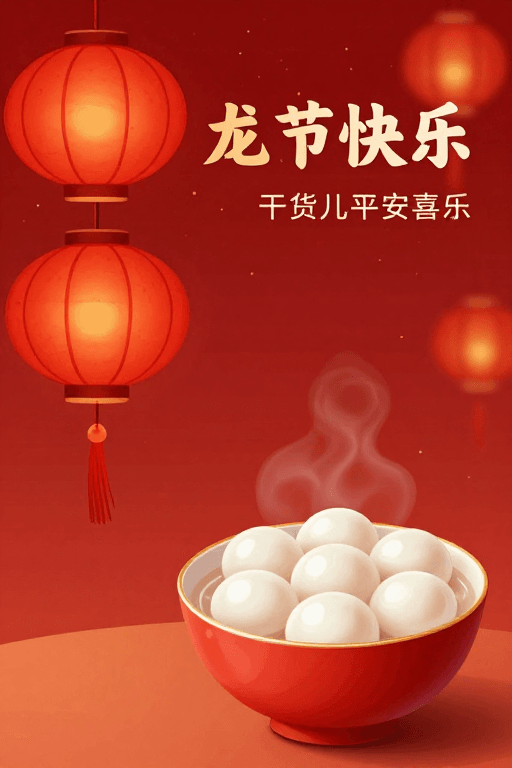 传统插画素材：元宵团圆·喜庆暖光灯笼映汤圆