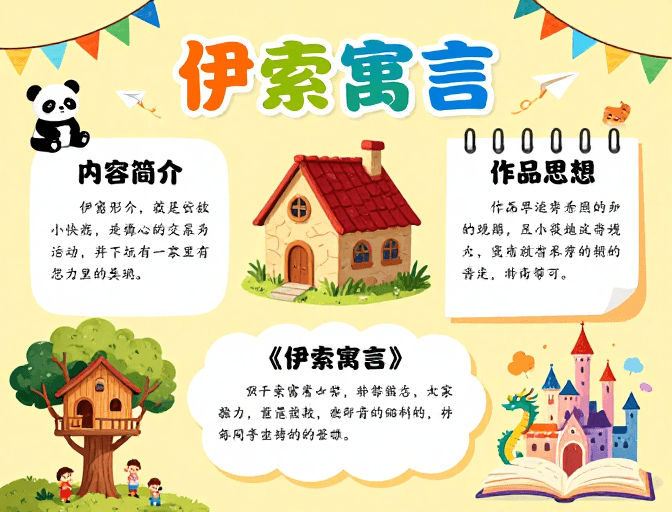 伊索寓言素材：童趣手绘伊索寓言教育海报设计