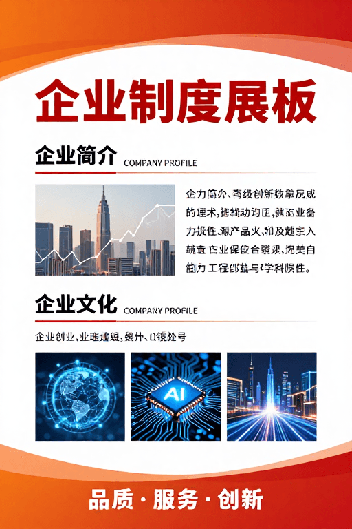 现代设计素材：现代科技感企业制度橙红渐变商务海报设计