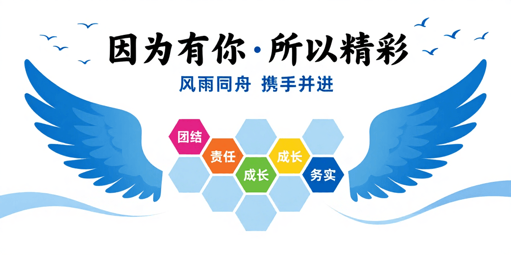 简约现代风素材：简约现代企业墙设计，携手共赢的蓝色活力