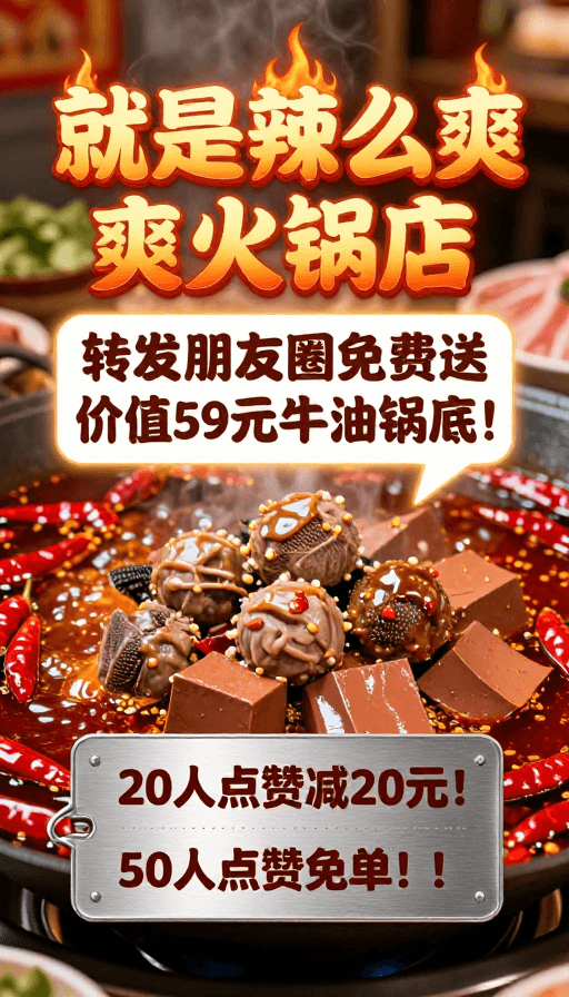火锅促销素材：沸腾牛油锅底特写：辣爽火锅促销海报