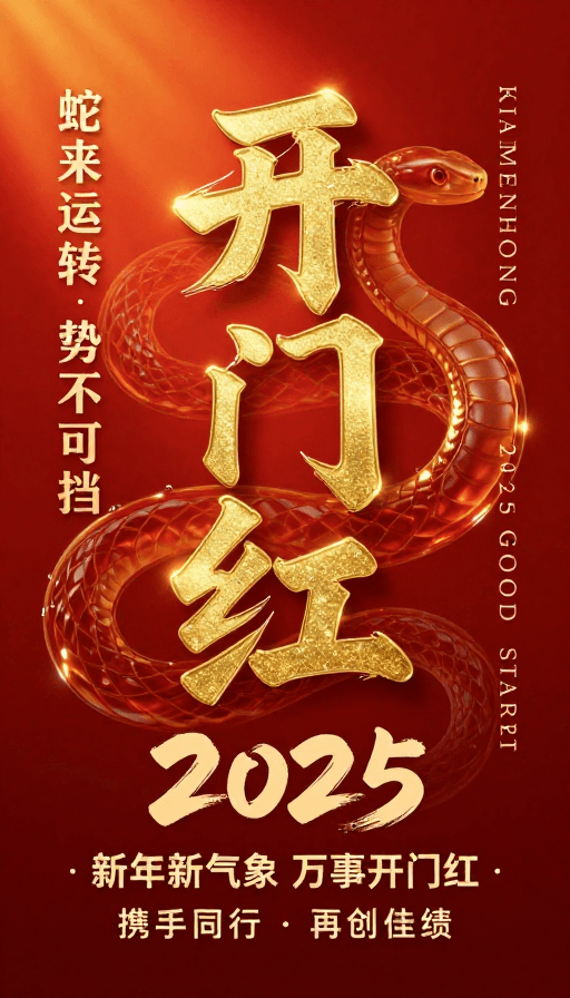 液态金属素材：新春开门红：金色书法艺术贺卡设计