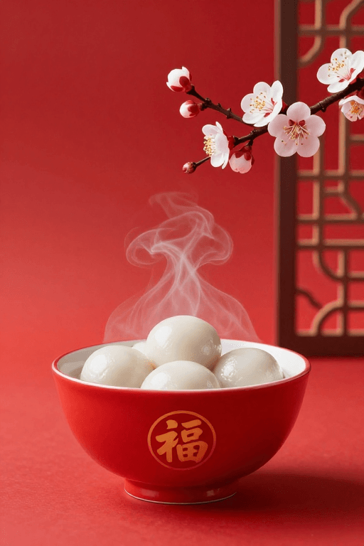 春节素材：喜庆红底福字汤圆，传统节日氛围浓厚